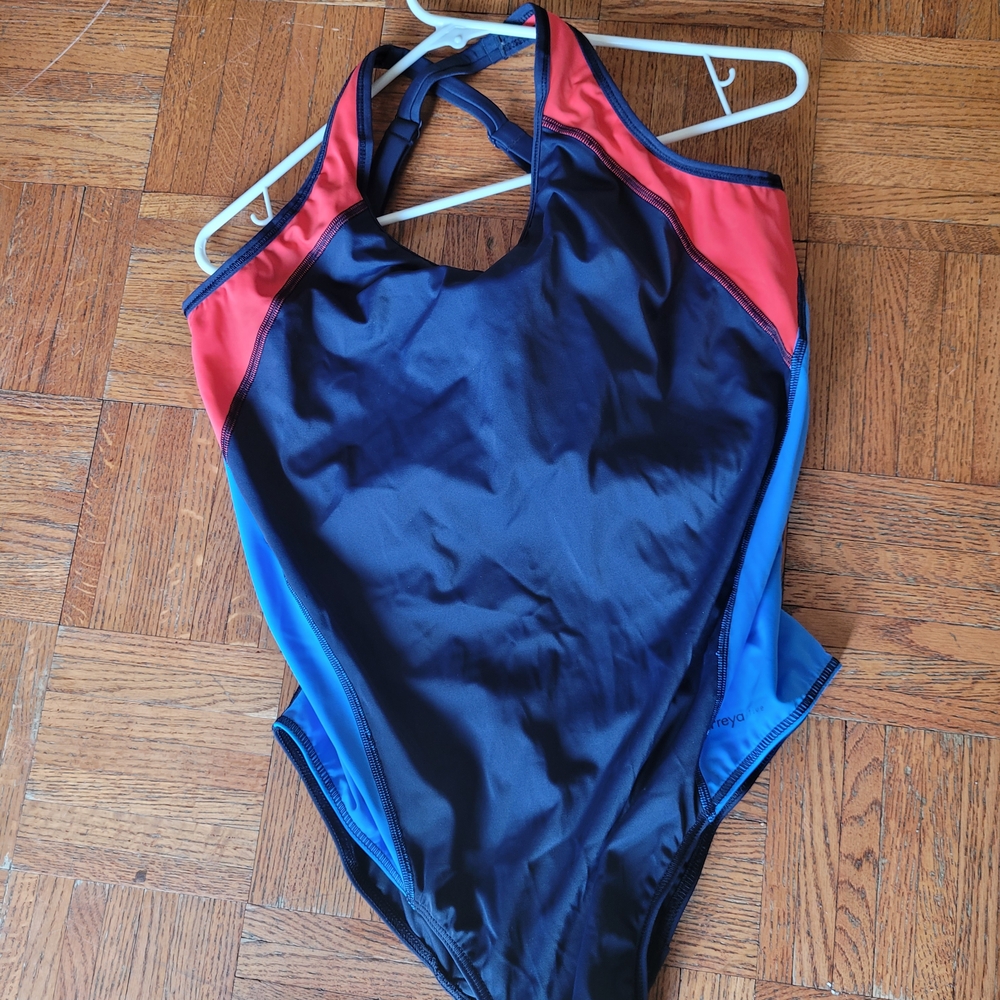 Freya Blue and Red One-Piece Swimsuit with Underwire Cups And Adjustable Straps